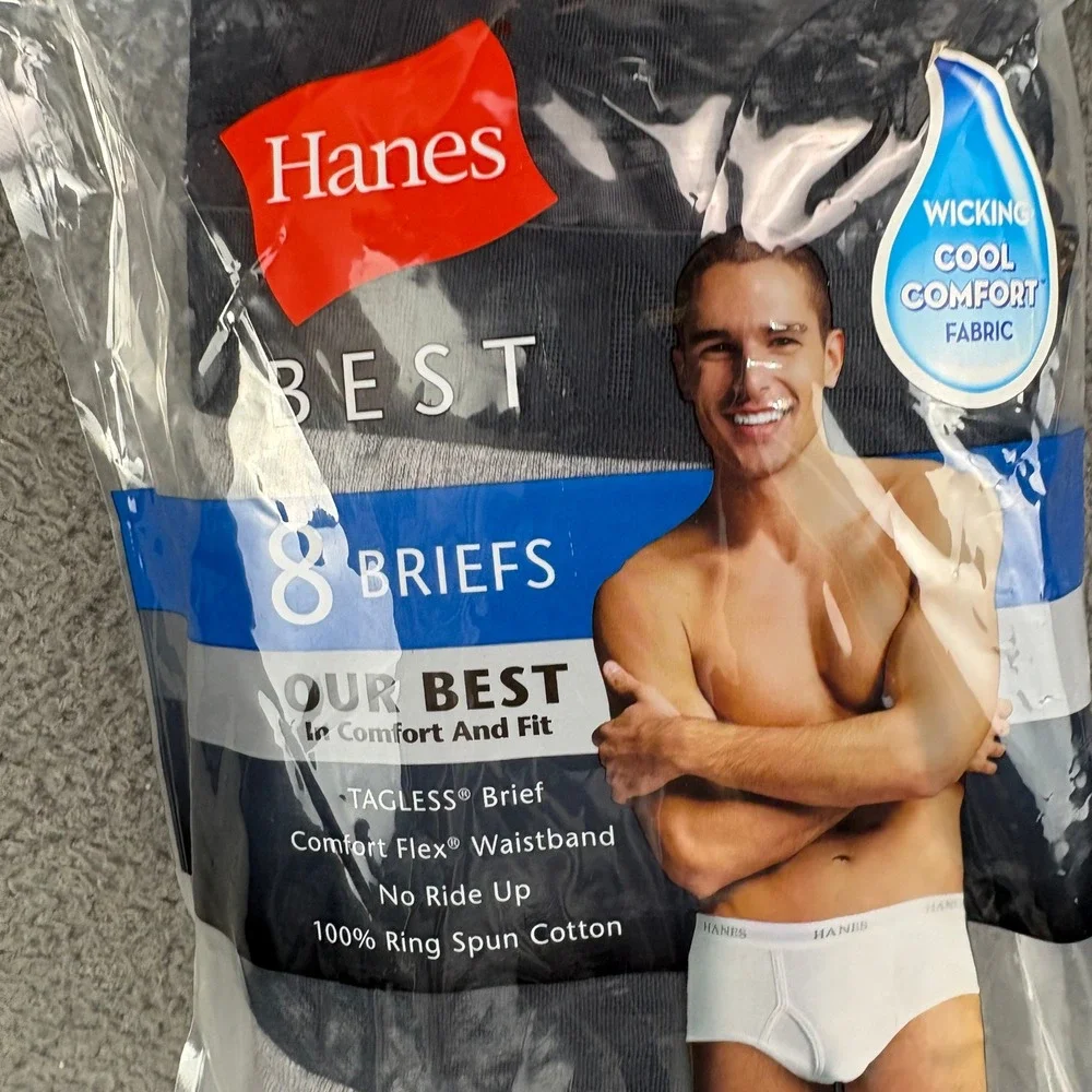 Hanes Best Mens 8 Pack Tagless Briefs Black Gray Large 36-38 SCB6B8